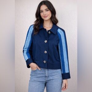 NWT Logo Lori Goldstein Jacket Crochet Artisan Twill Pockets 100% Cotton